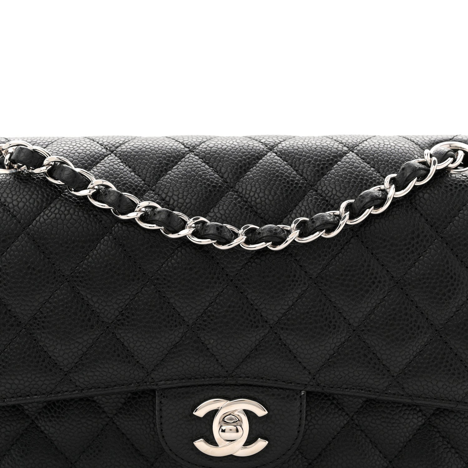 Caviar Quilted Medium Double Flap Black