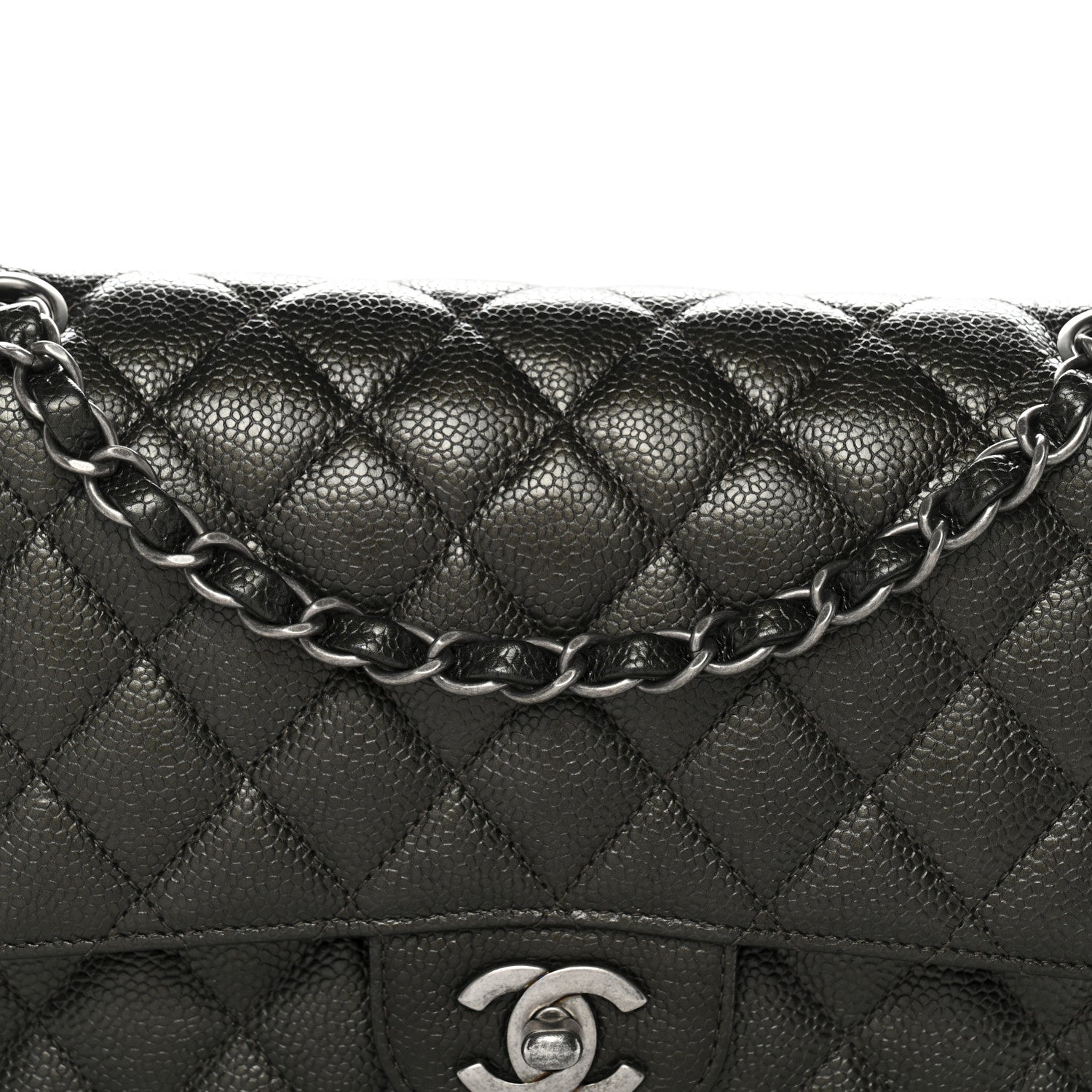 Metallic Caviar Quilted Medium Double Flap Dark Charcoal