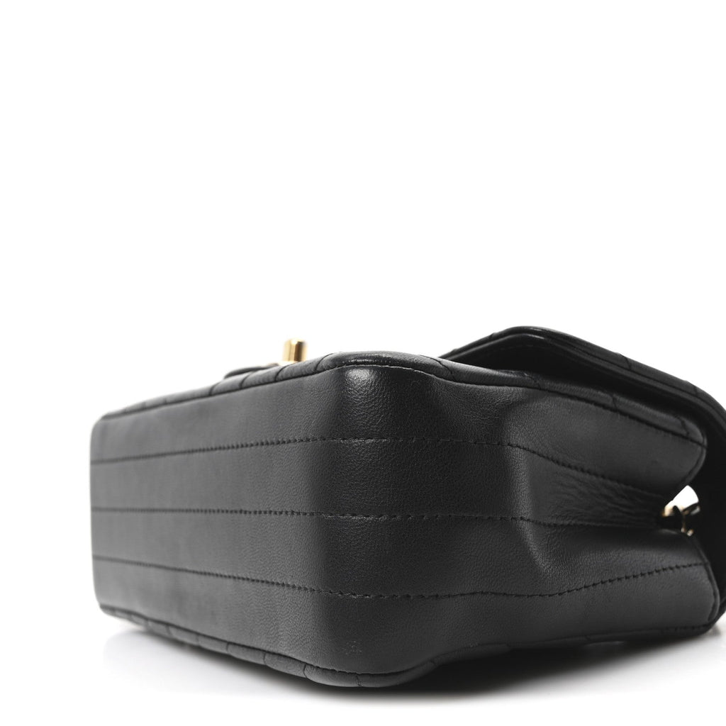 Lambskin Chevron Quilted Mini Rectangular Flap Black
