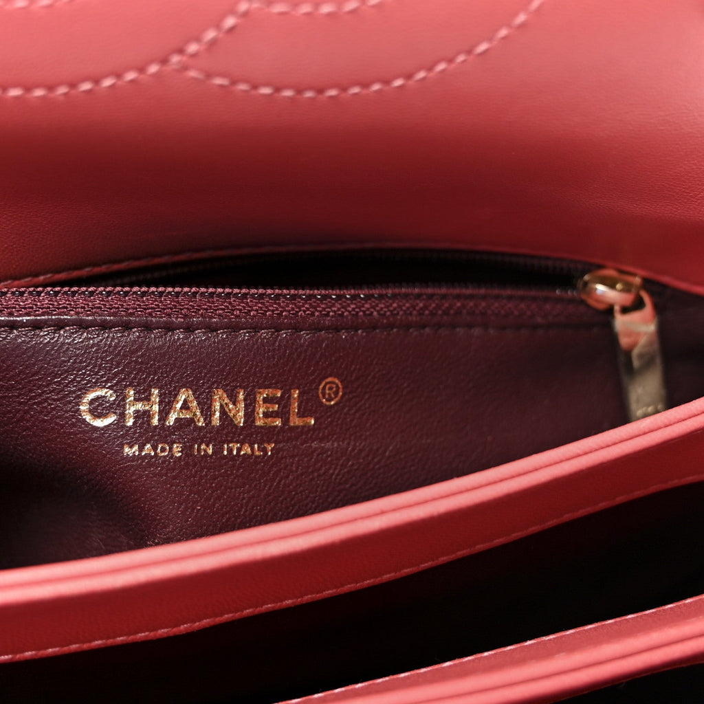 Lambskin Quilted Small Trendy CC Flap Dual Handle Bag Dark Pink
