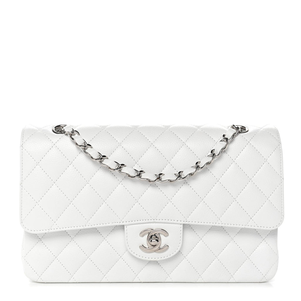 Caviar Quilted Medium Double Flap White