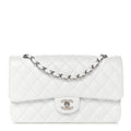 Caviar Quilted Medium Double Flap White