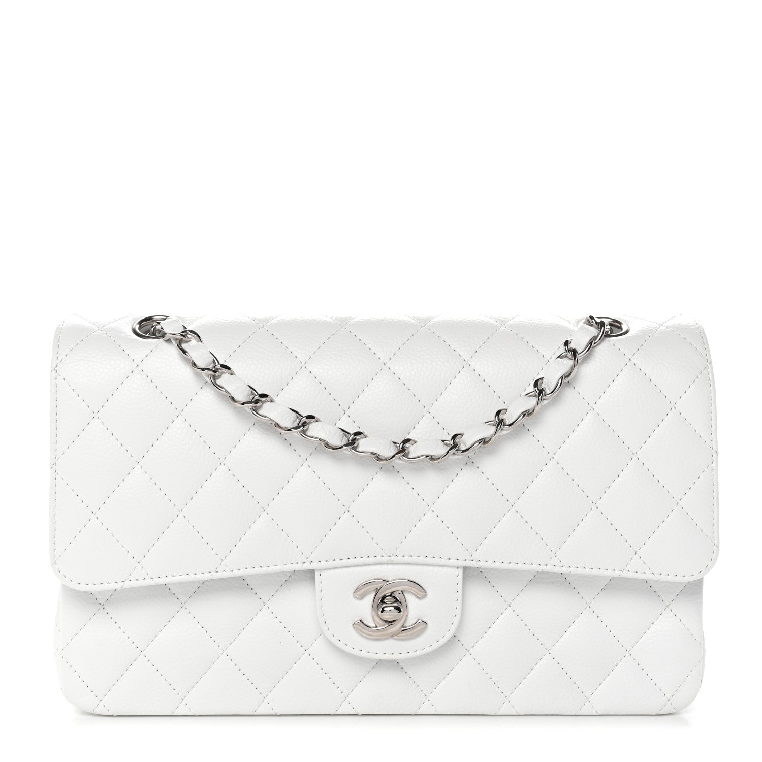 Caviar Quilted Medium Double Flap White