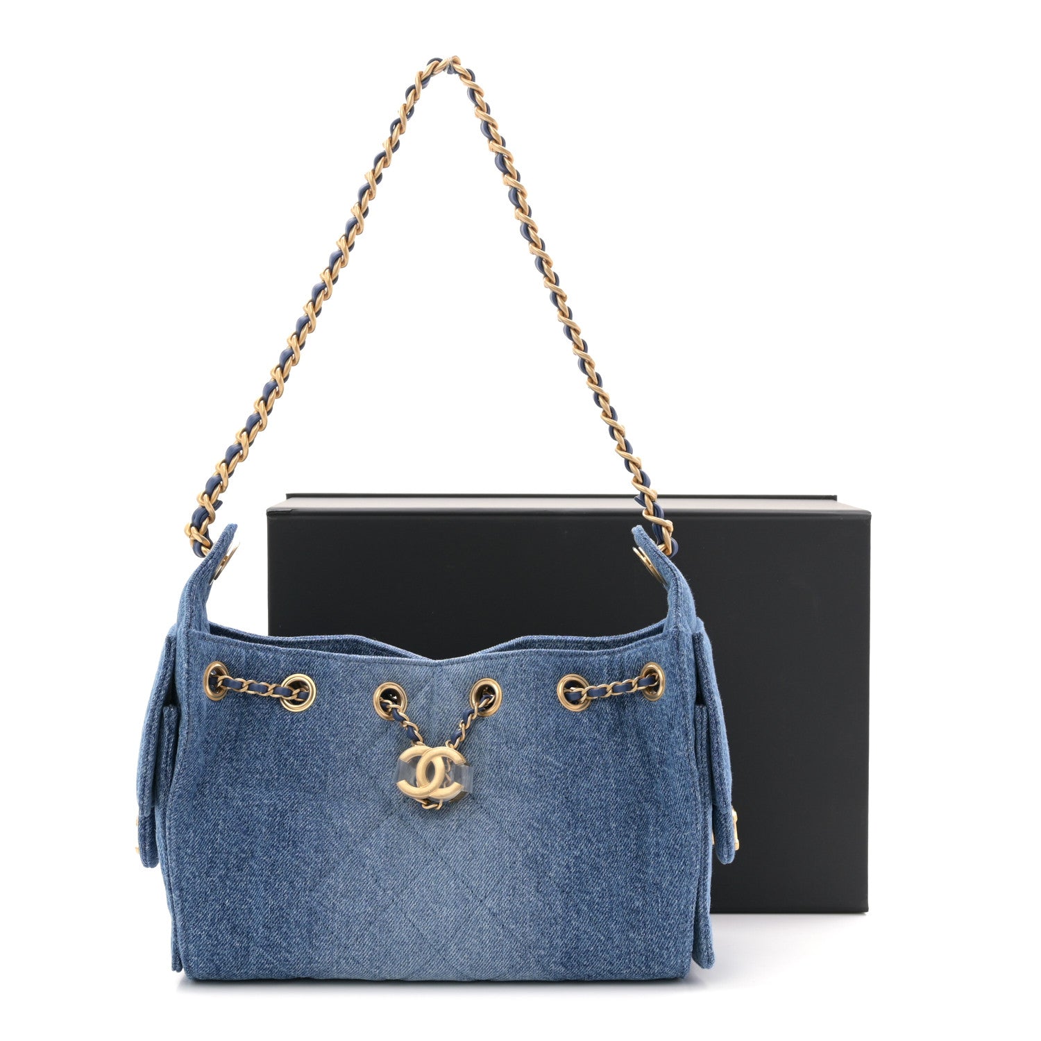 Washed Denim Quilted Mini Chanel 25 Handbag Blue