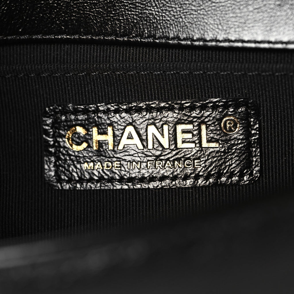 Metallic Glazed Calfskin Small Boy Flap Black Gold