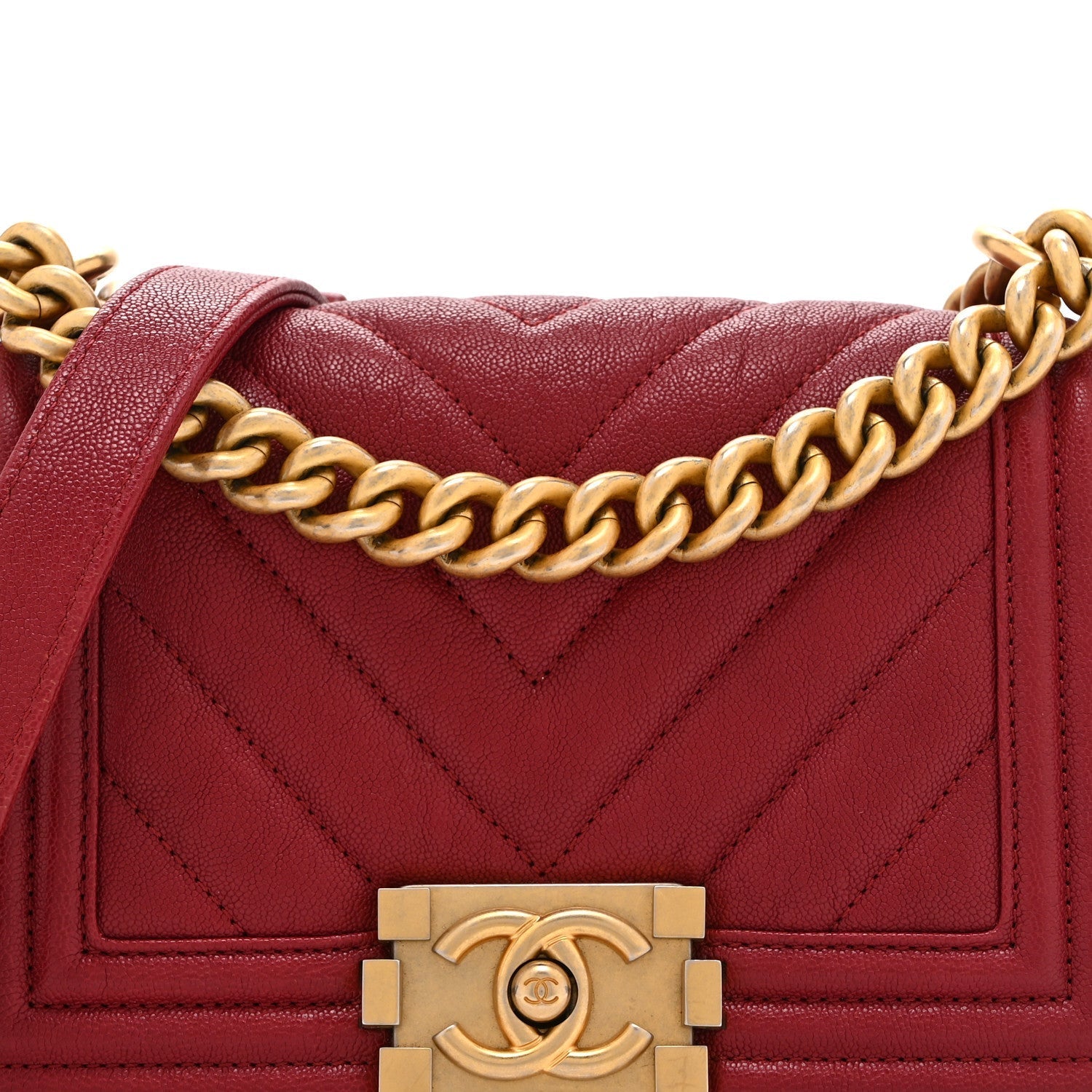 Caviar Chevron Quilted Small Boy Flap Dark Red