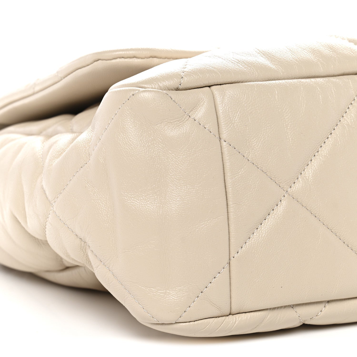 Goatskin Quilted Maxi Chanel 19 Flap Beige