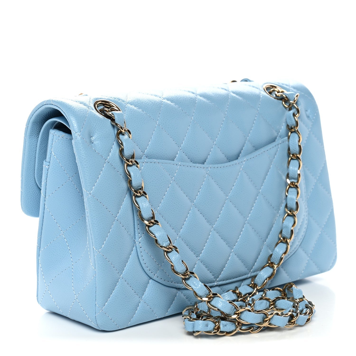 Caviar Quilted Small Double Flap Light Blue