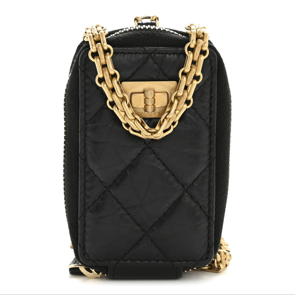 Aged Calfskin Quilted 2.55 Reissue Clutch With Chain Black
