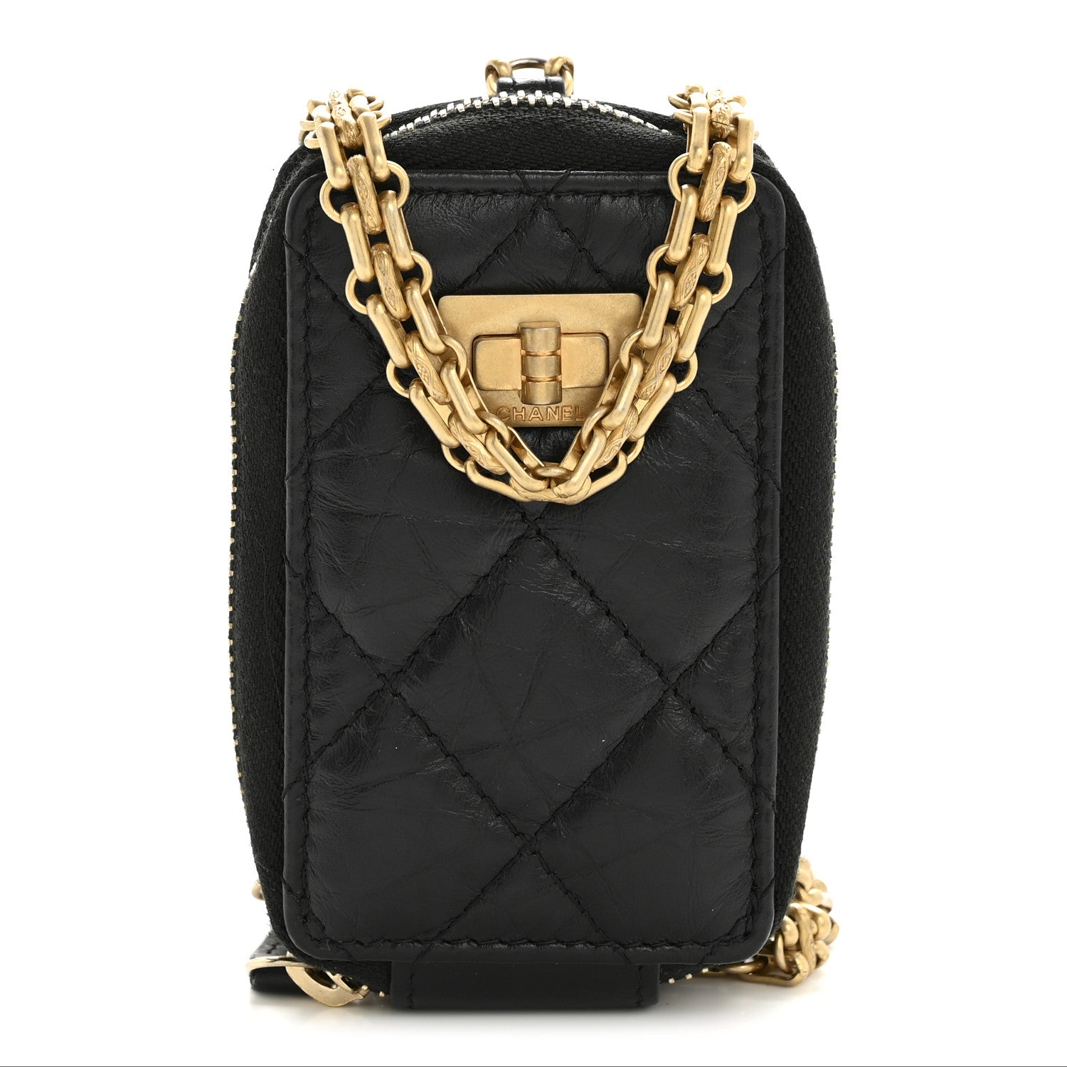 Aged Calfskin Quilted 2.55 Reissue Clutch With Chain Black