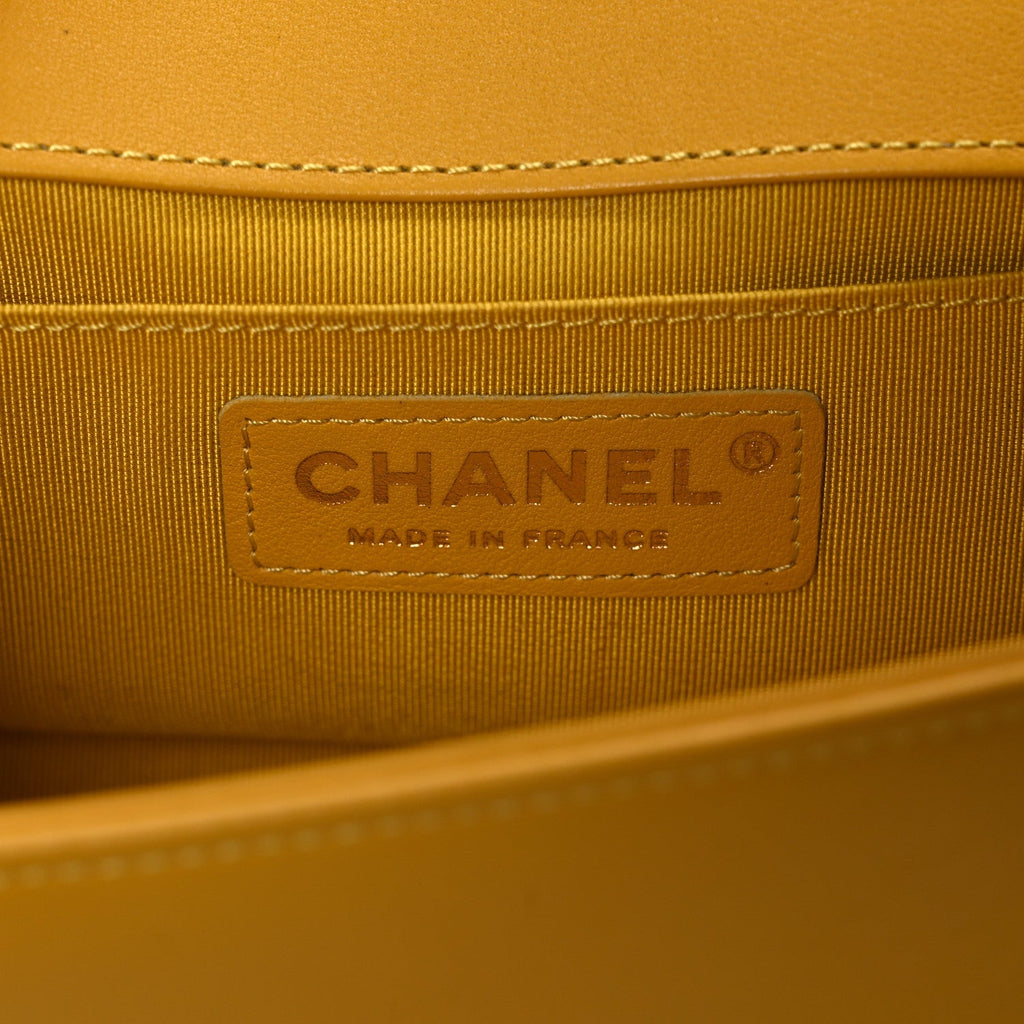 Lambskin Quilted Small Boy Flap Yellow