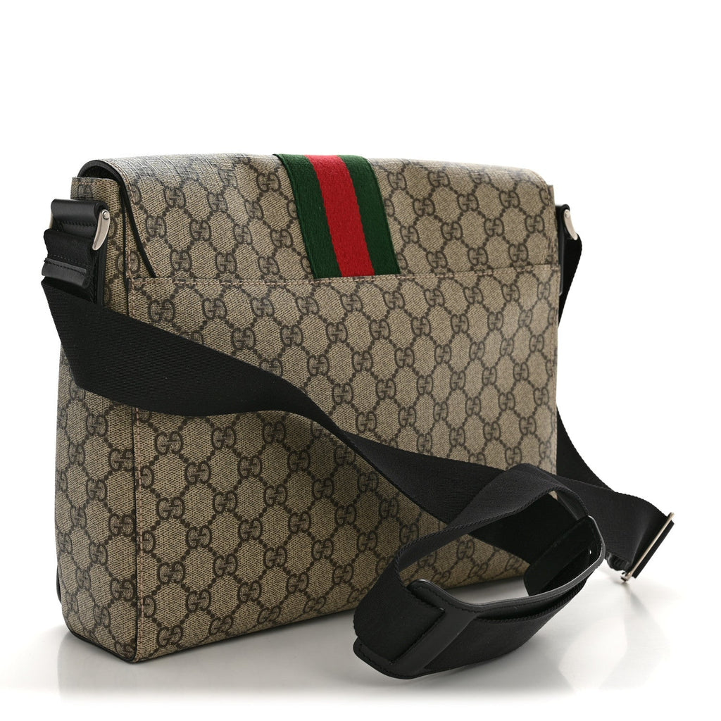 GG Supreme Monogram Web Flap Messenger Bag Black