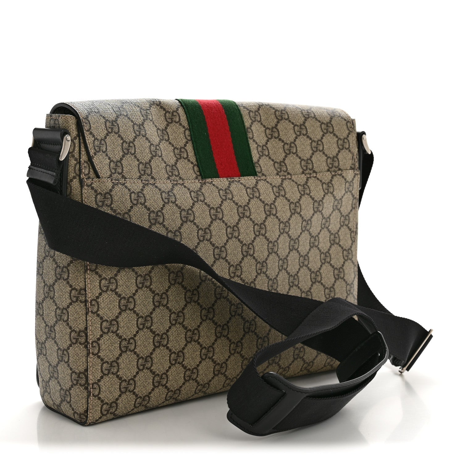 GG Supreme Monogram Web Flap Messenger Bag Black