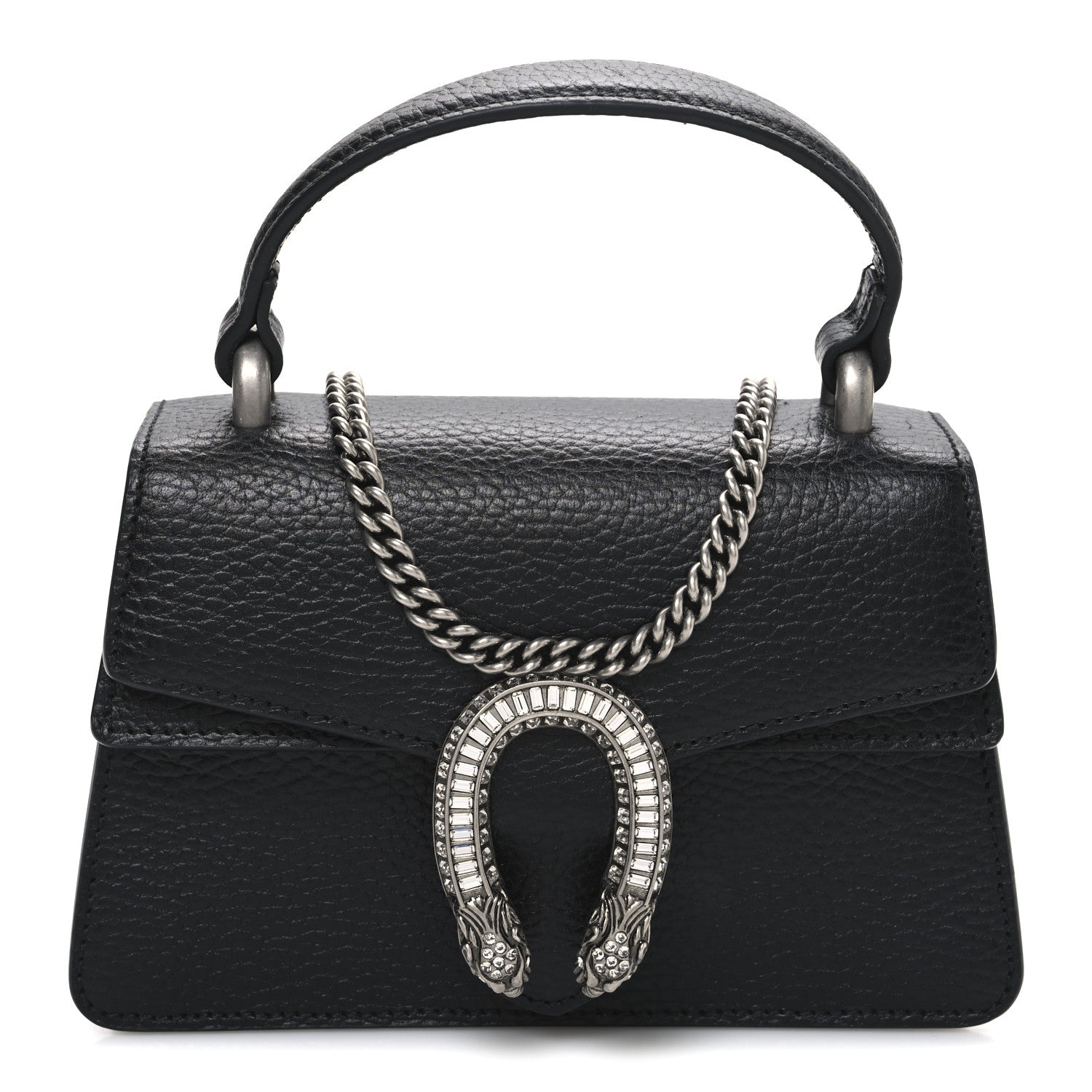 Dollar Calfskin Crystal Mini Dionysus Top Handle Bag Black Crystal