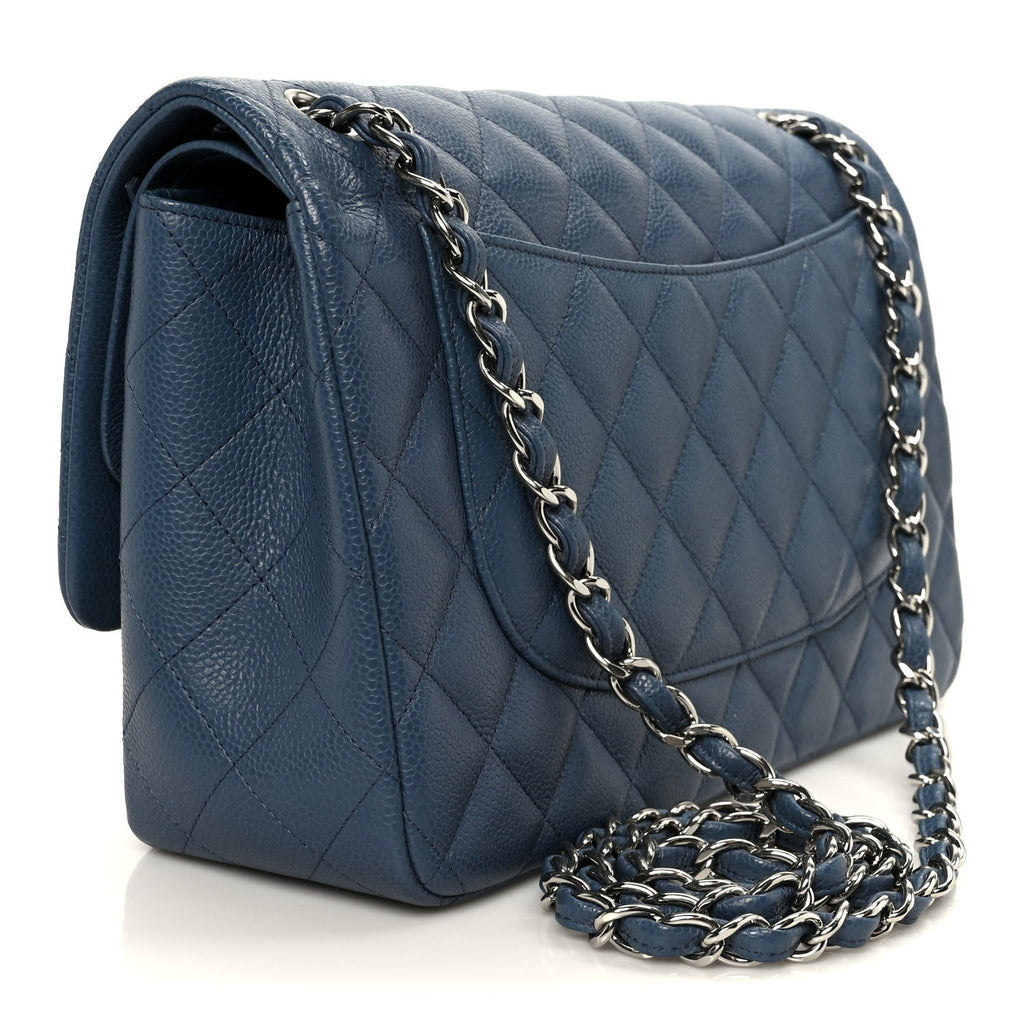 Caviar Quilted Jumbo Double Flap Blue