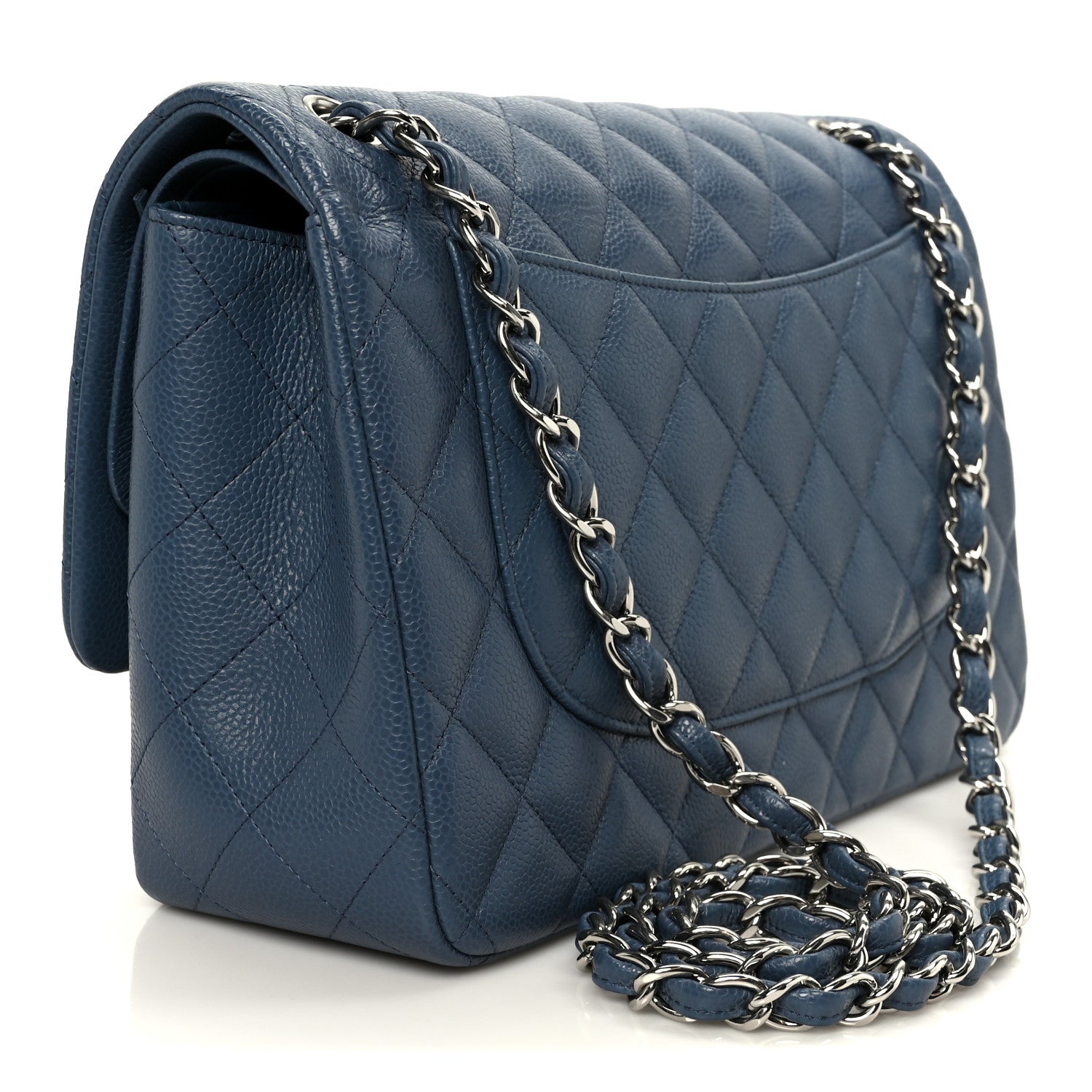 Caviar Quilted Jumbo Double Flap Blue