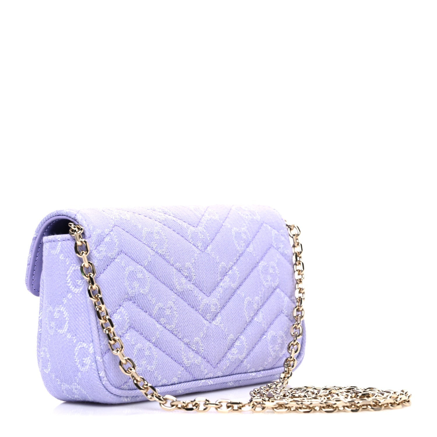 Denim GG Monogram Mini GG Marmont Shoulder Bag Light Purple