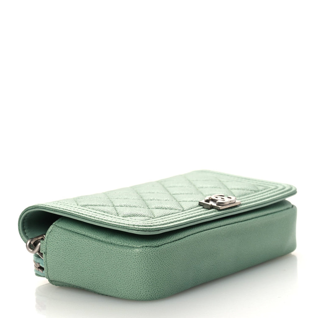 Caviar Quilted Boy Phone Holder Wallet On Chain Green