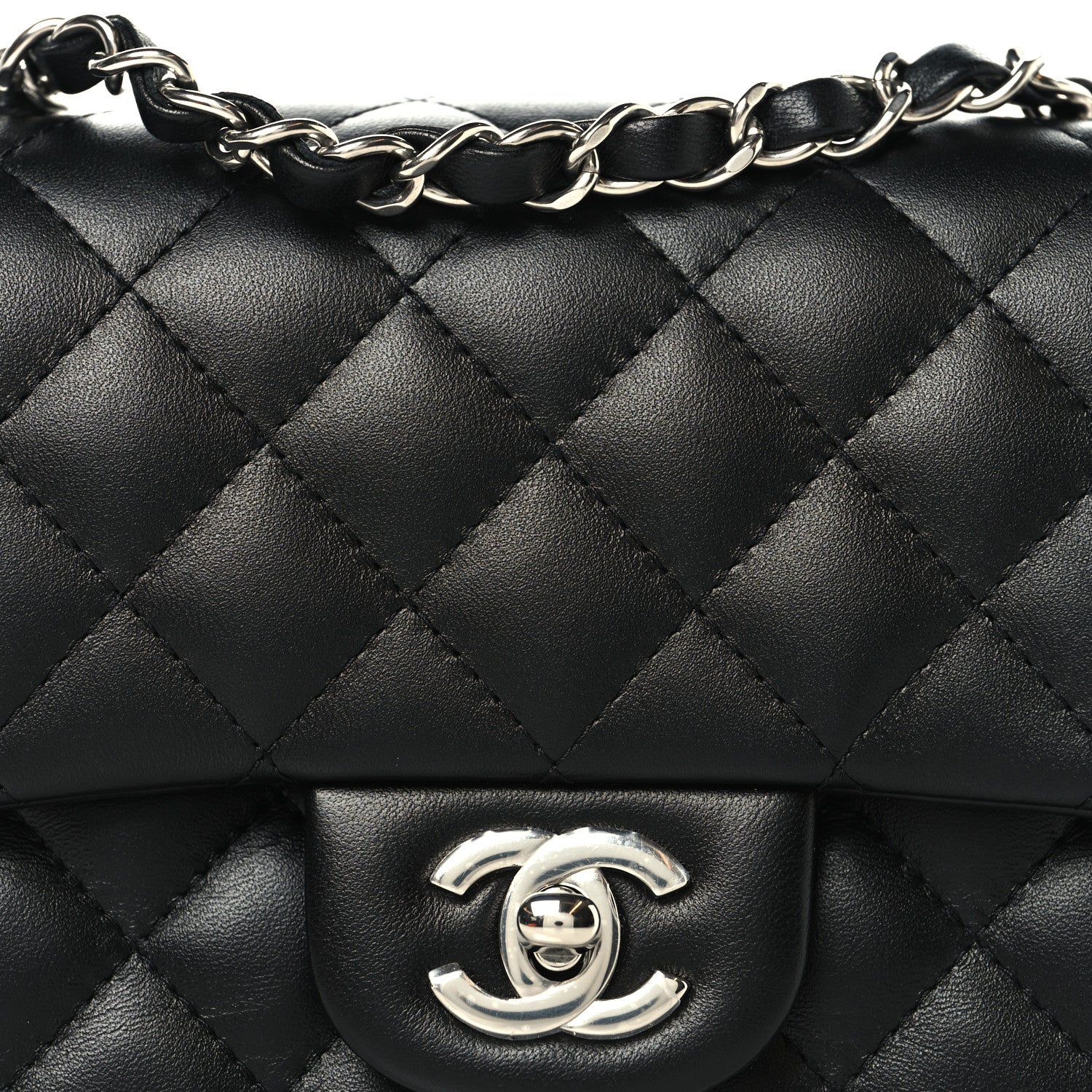 Lambskin Quilted Mini Square Flap Black