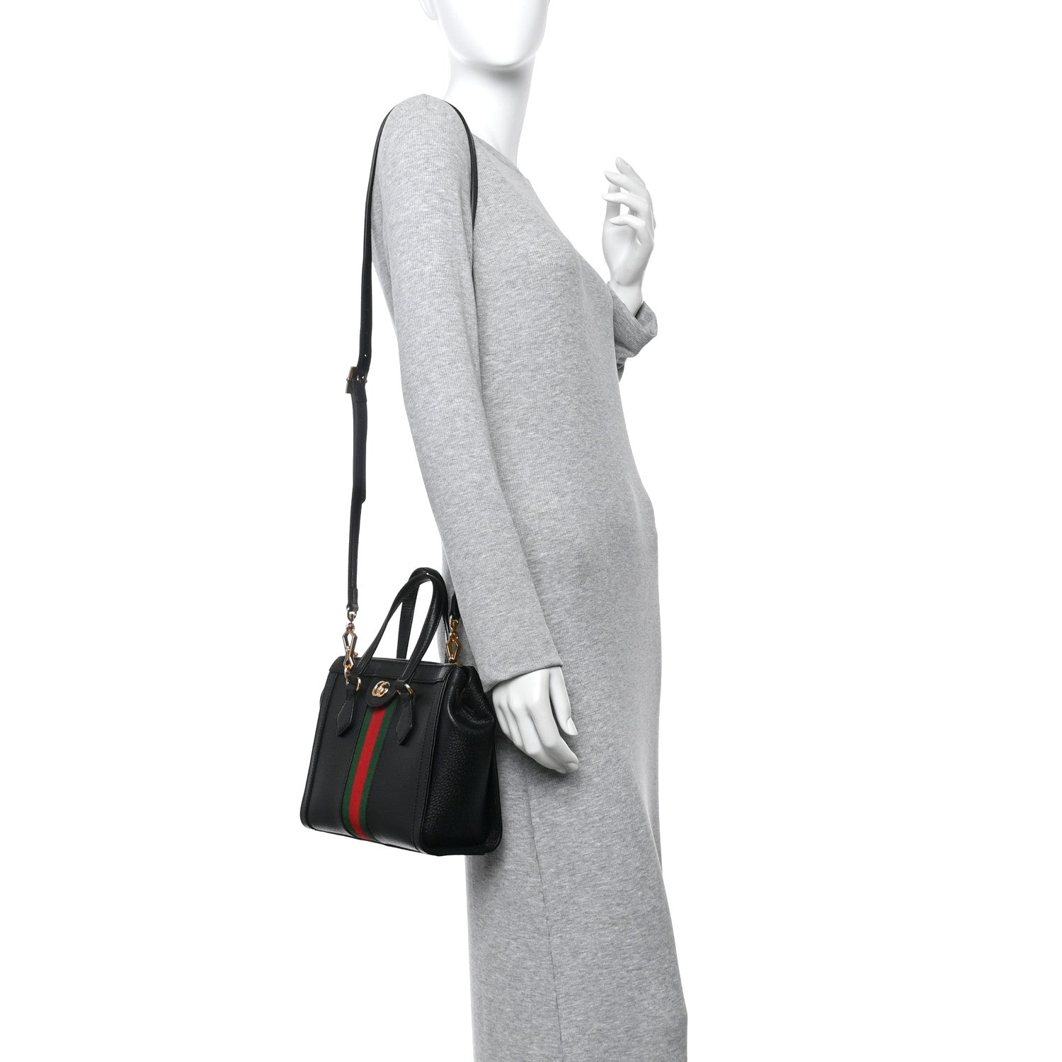 Textured Calfskin Web Small Ophidia Tote Bag Black