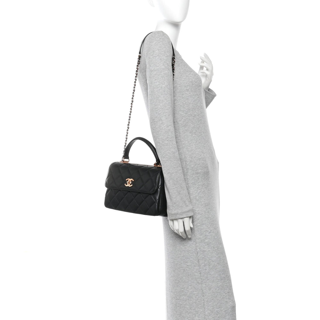 Lambskin Quilted Small Trendy CC Dual Handle Flap Bag Black