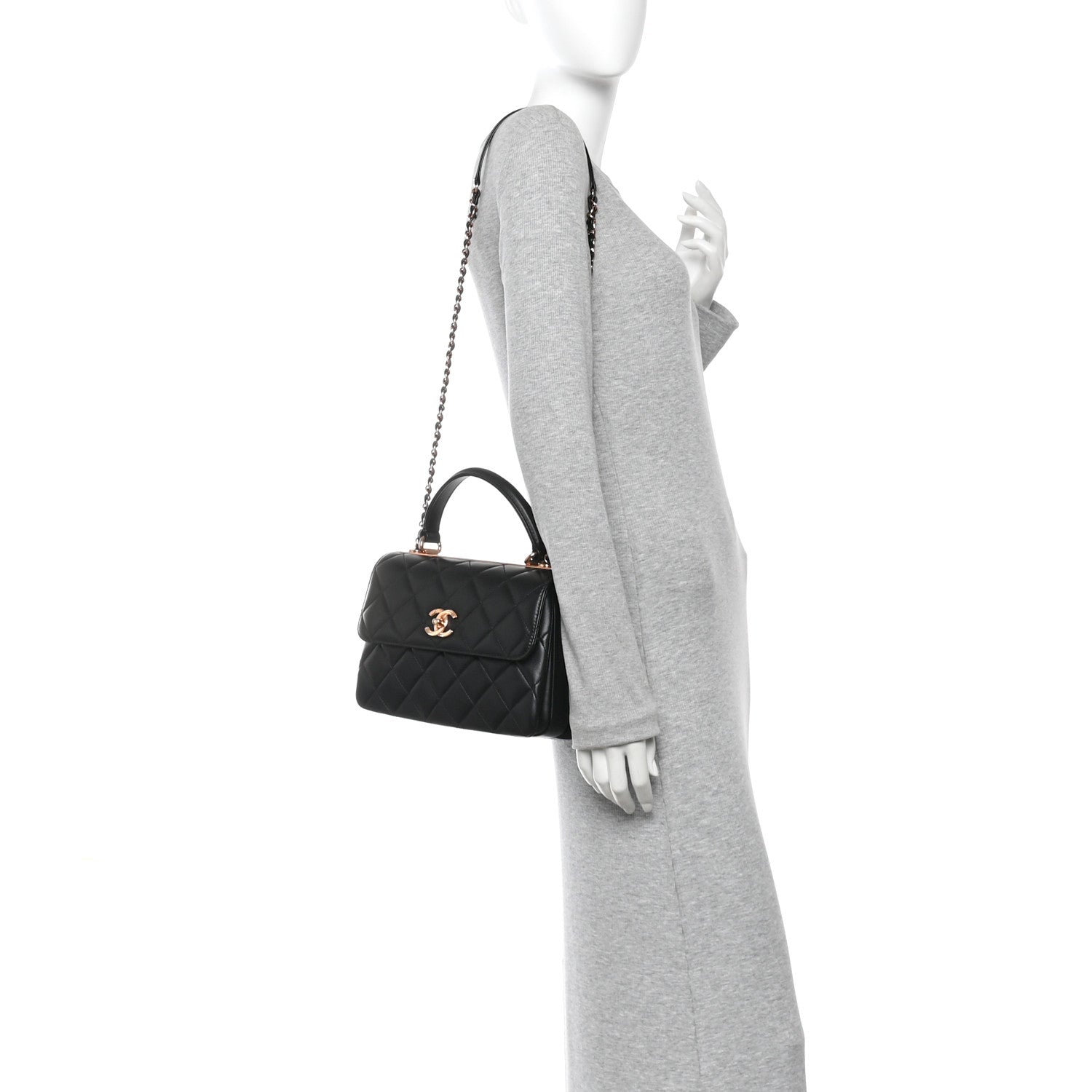 Lambskin Quilted Small Trendy CC Dual Handle Flap Bag Black