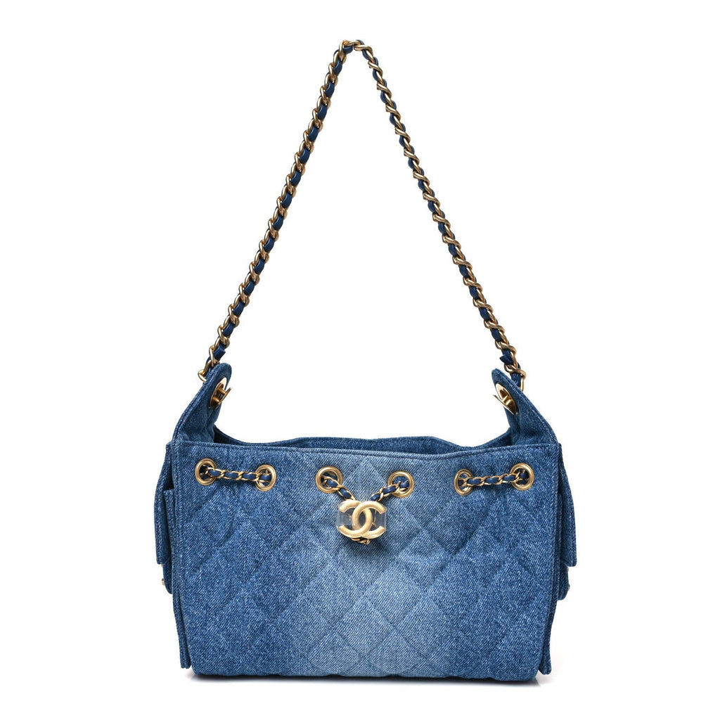 Washed Denim Quilted Mini Chanel 25 Handbag Blue