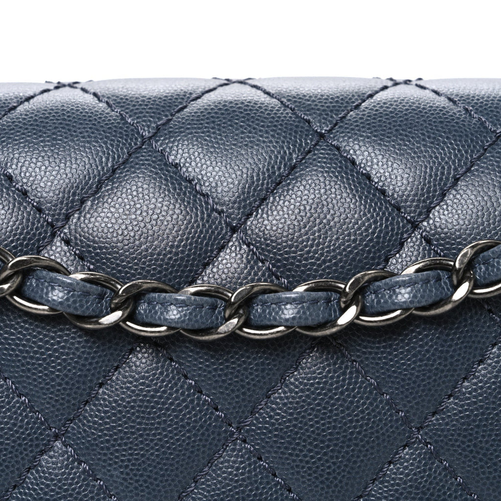 Caviar Quilted Jumbo Double Flap Dark Grey