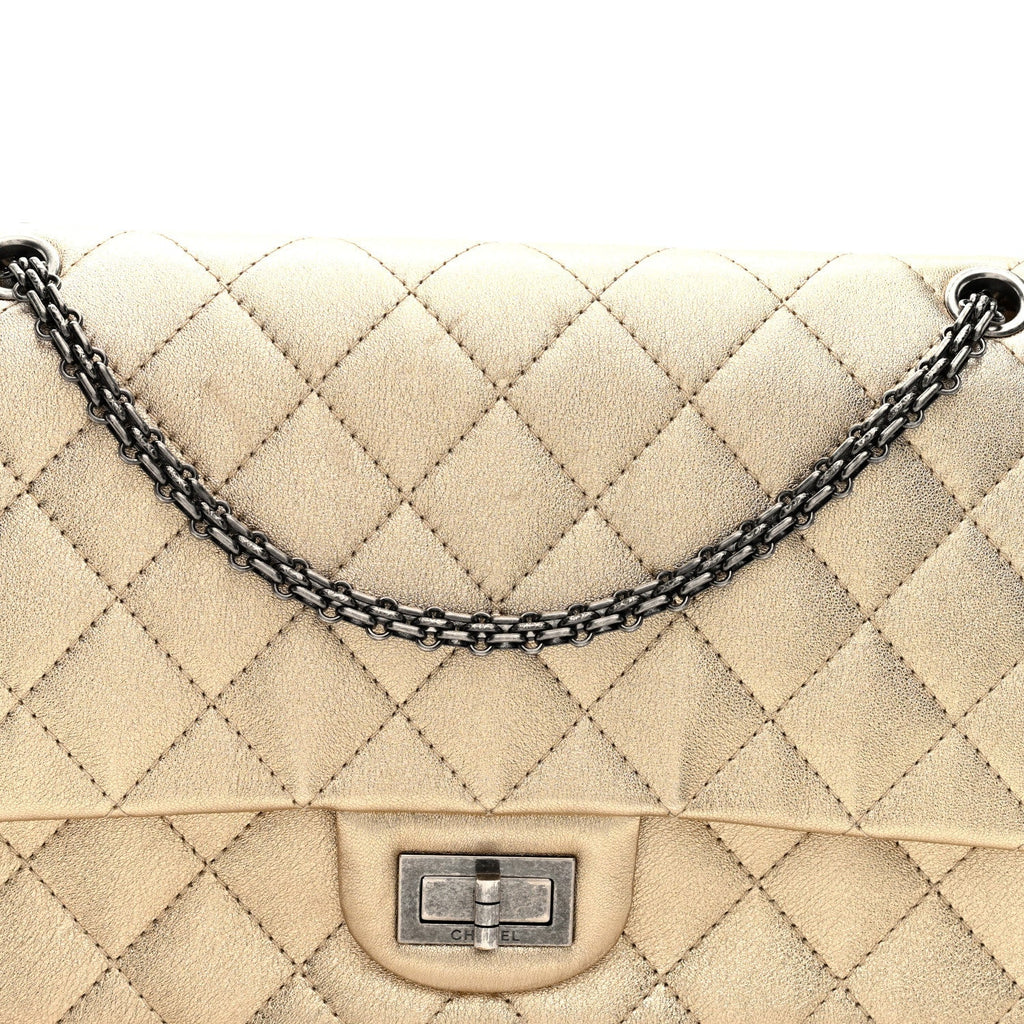 Metallic Aged Calfskin Quilted 2.55 Reissue 227 Flap Pale Gold