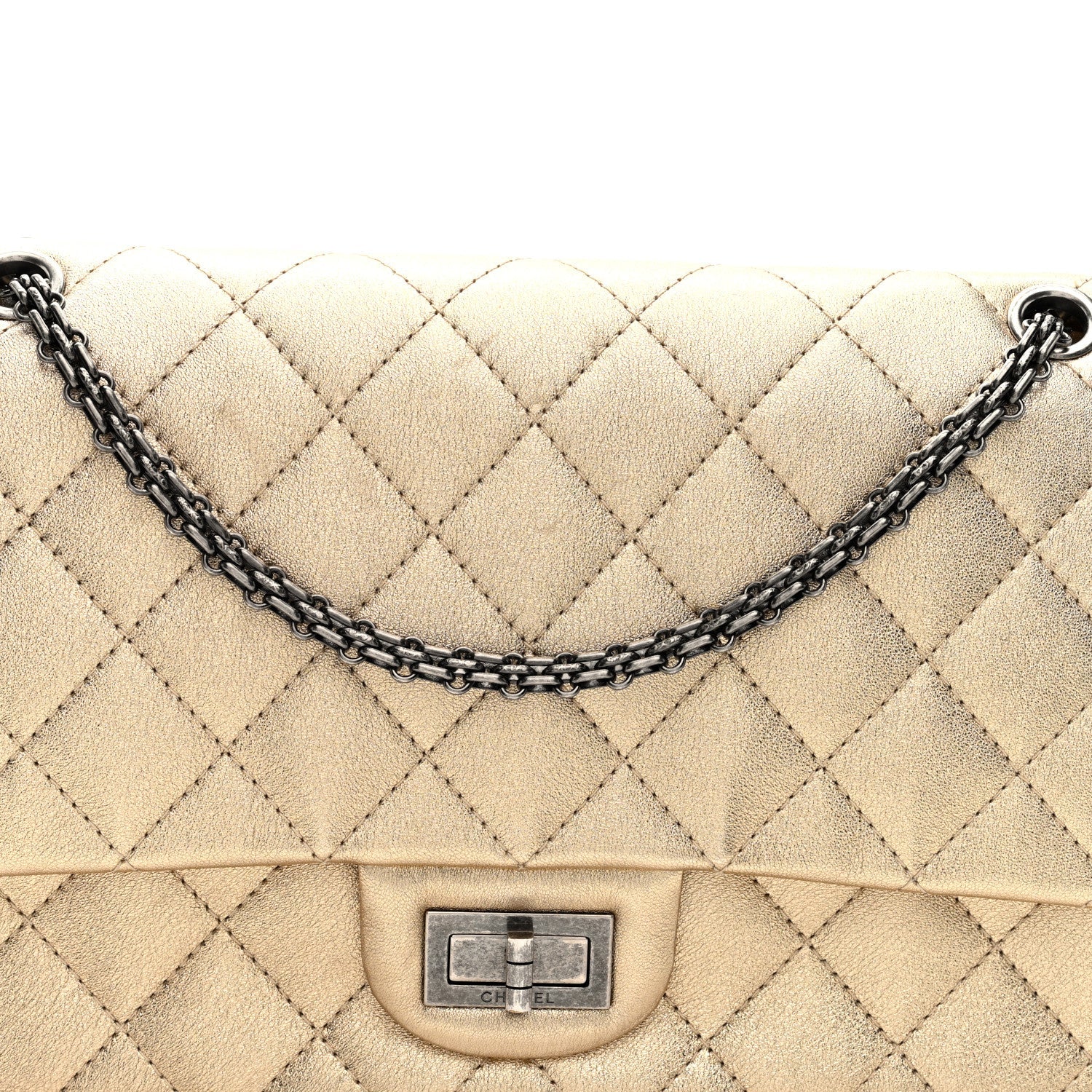 Metallic Aged Calfskin Quilted 2.55 Reissue 227 Flap Pale Gold