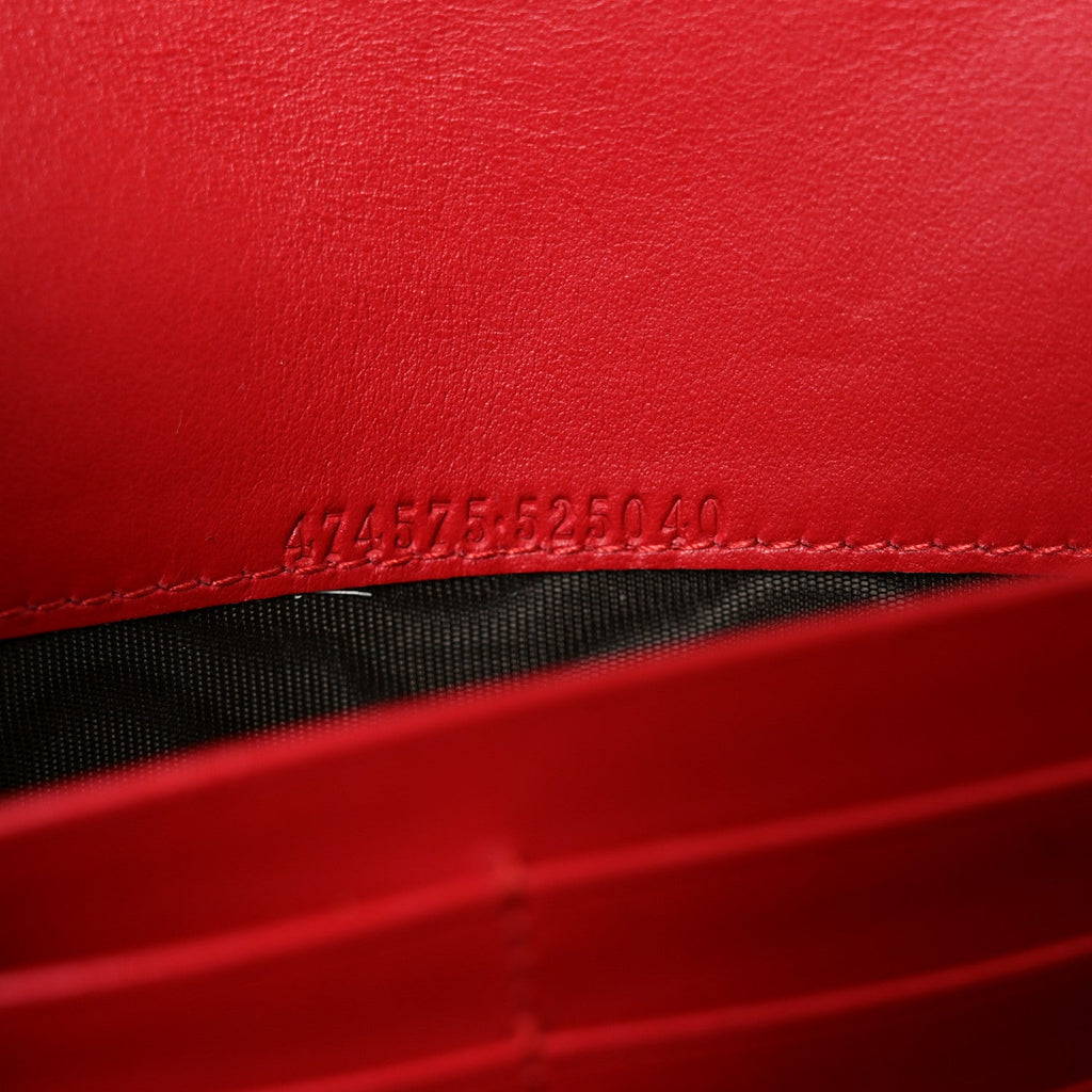 Calfskin Matelasse GG Marmont Chain Wallet Hibiscus Red