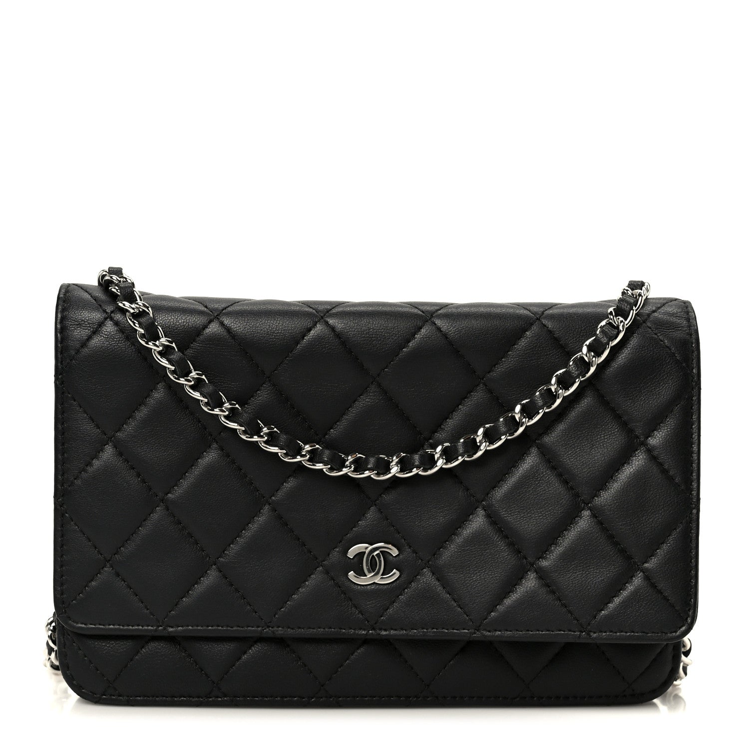 Lambskin Quilted Wallet On Chain WOC Black
