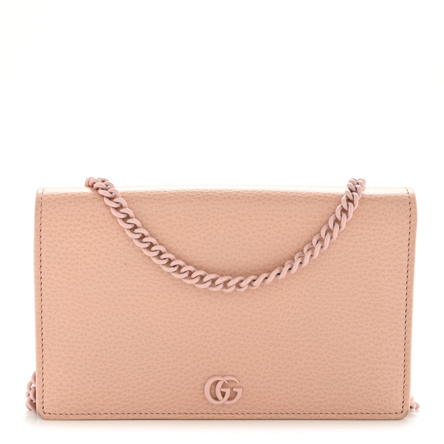 Dollar Calfskin Enamel Monochrome Mini GG Marmont Chain Wallet Perfect Pink