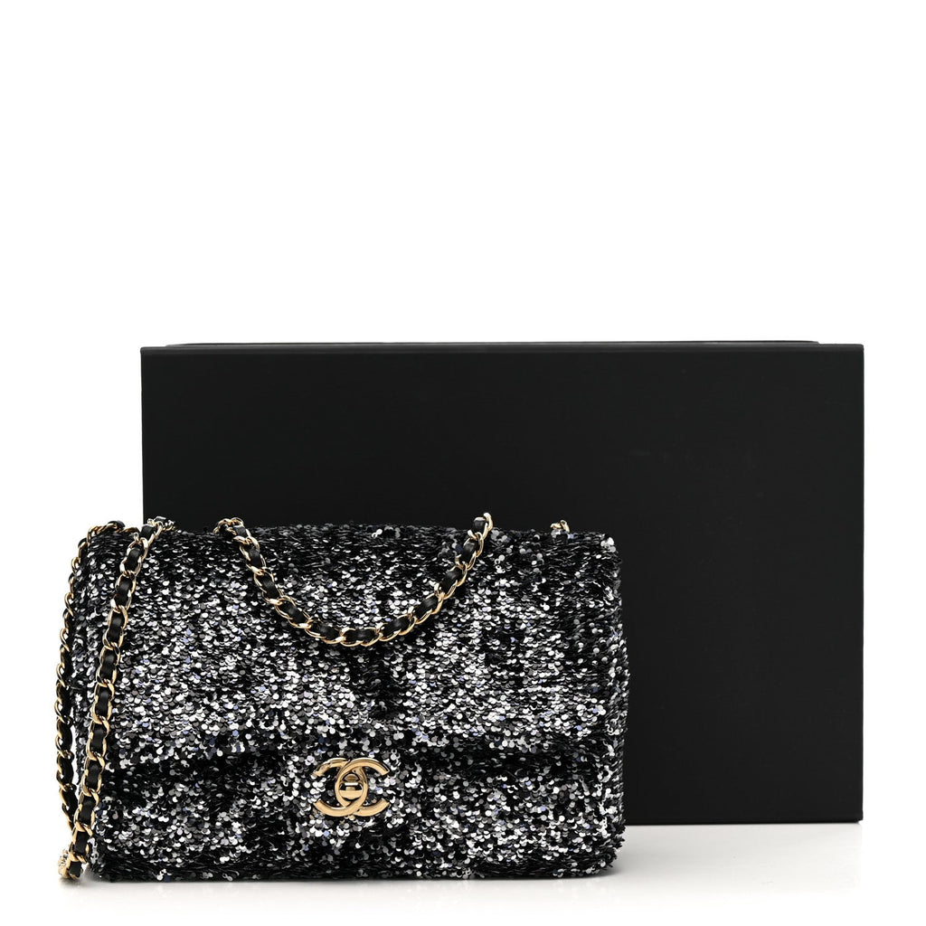 Sequin Quilted Small Single Flap Black White Grey