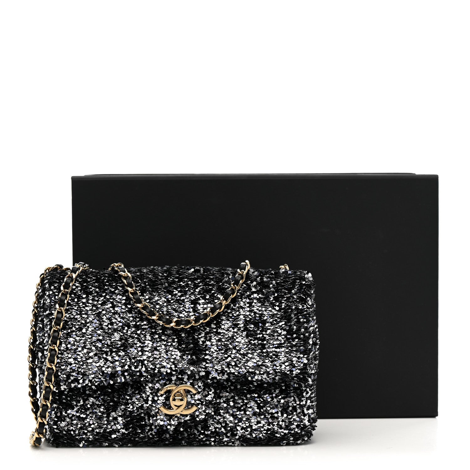 Sequin Quilted Small Single Flap Black White Grey
