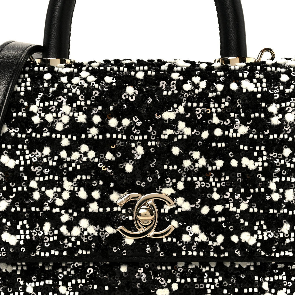 Lambskin Sequin Beaded Extra Mini Coco Handle Flap Black White