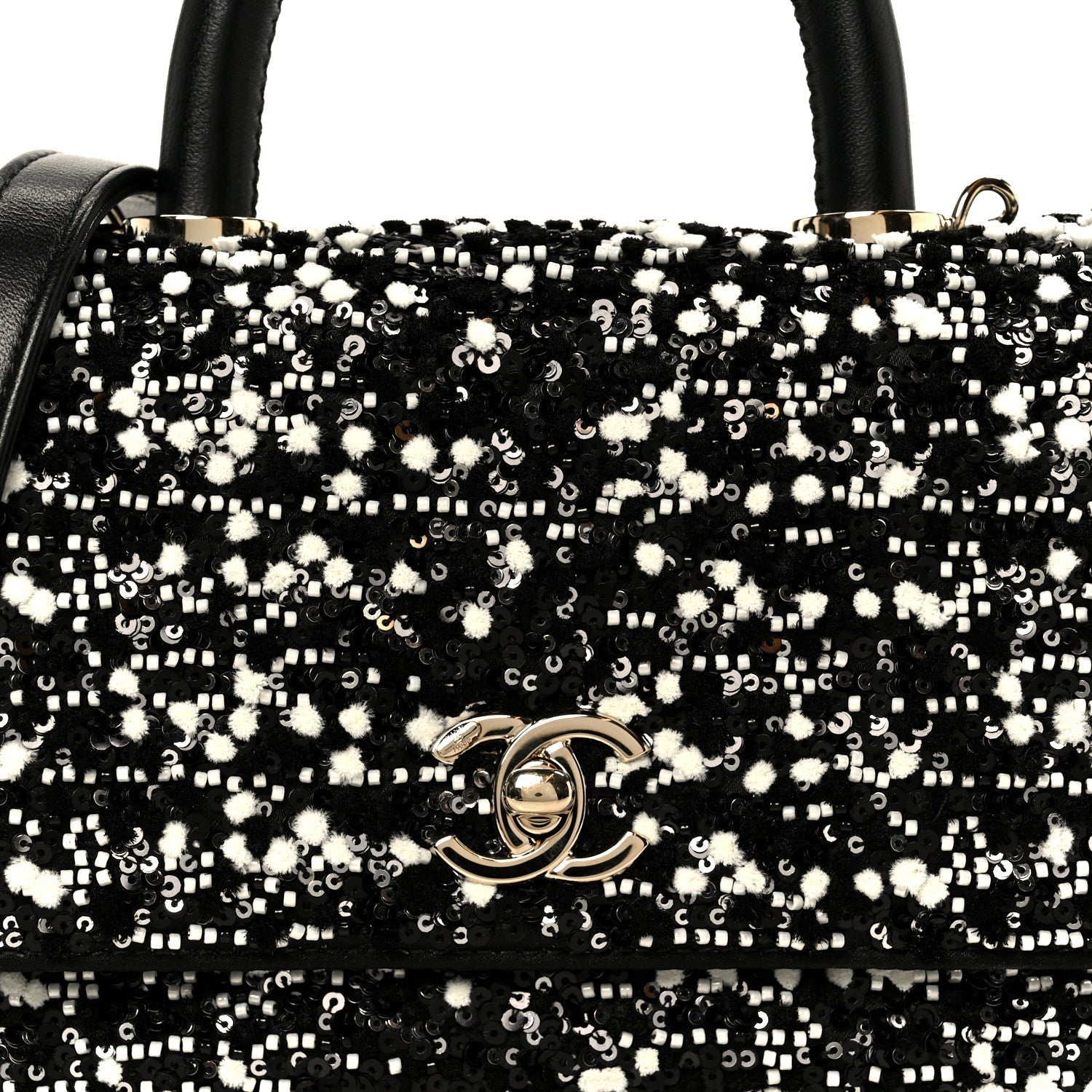Lambskin Sequin Beaded Extra Mini Coco Handle Flap Black White