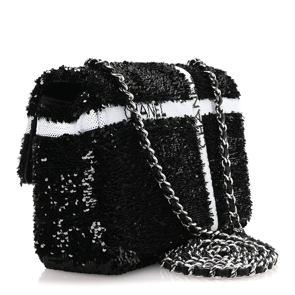 Sequin Ribbon Small Rectangular Flap Black White