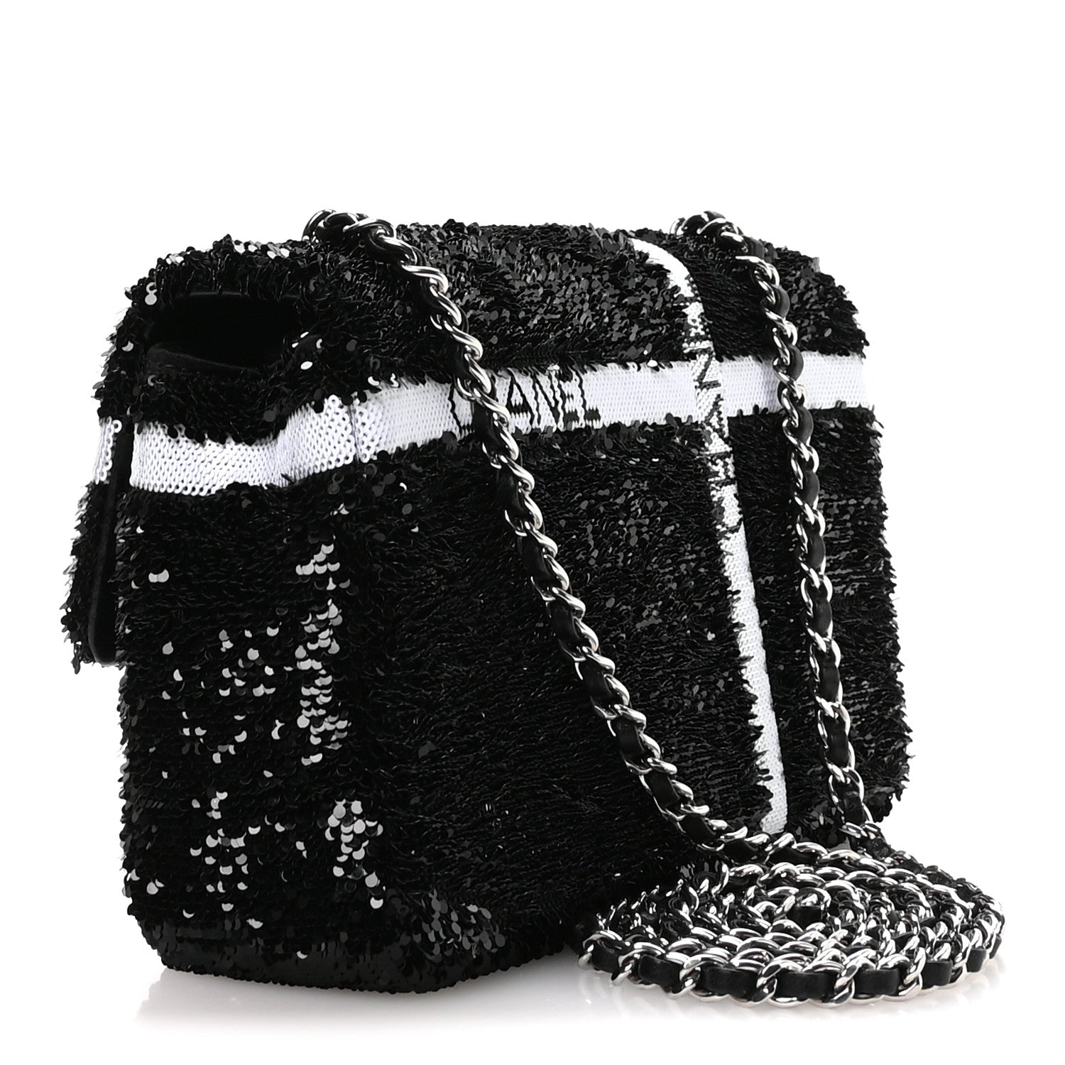 Sequin Ribbon Small Rectangular Flap Black White