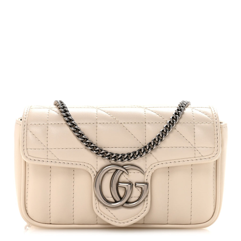 Calfskin Matelasse Aria Super Mini GG Marmont Shoulder Bag Mystic White