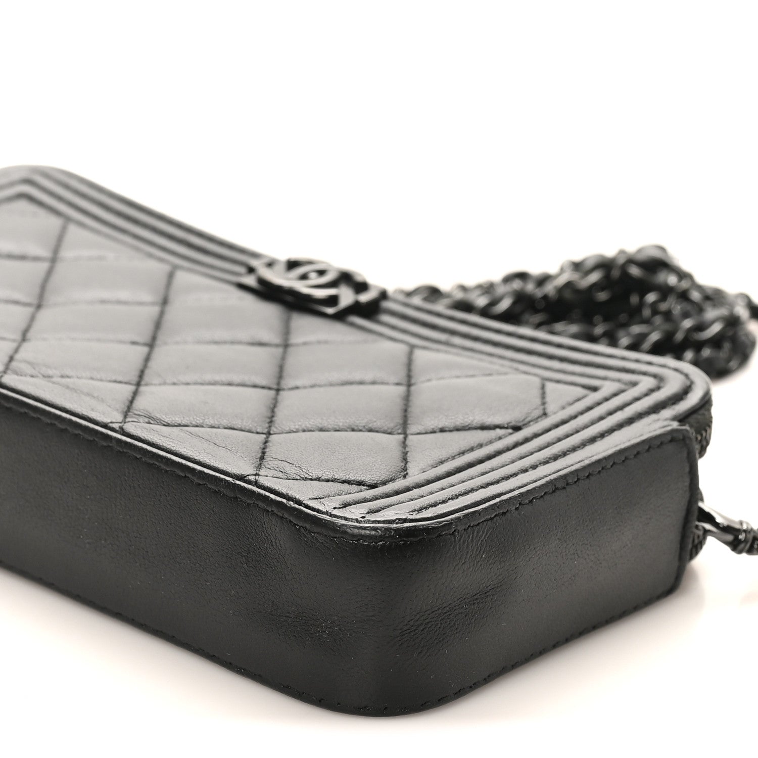 Lambskin Quilted Small Boy Clutch With Chain So Black