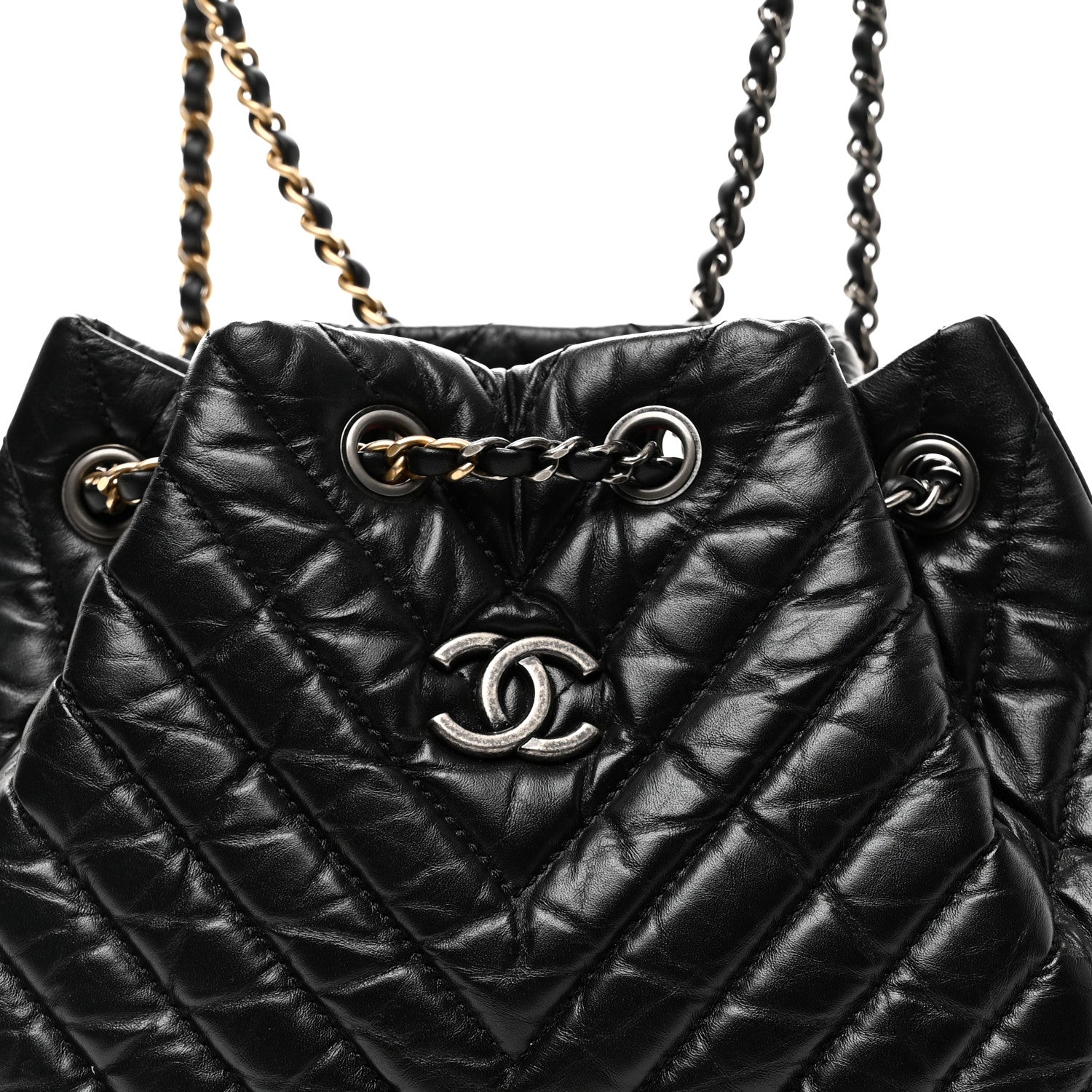 Aged Calfskin Chevron Quilted Small Gabrielle Backpack Black