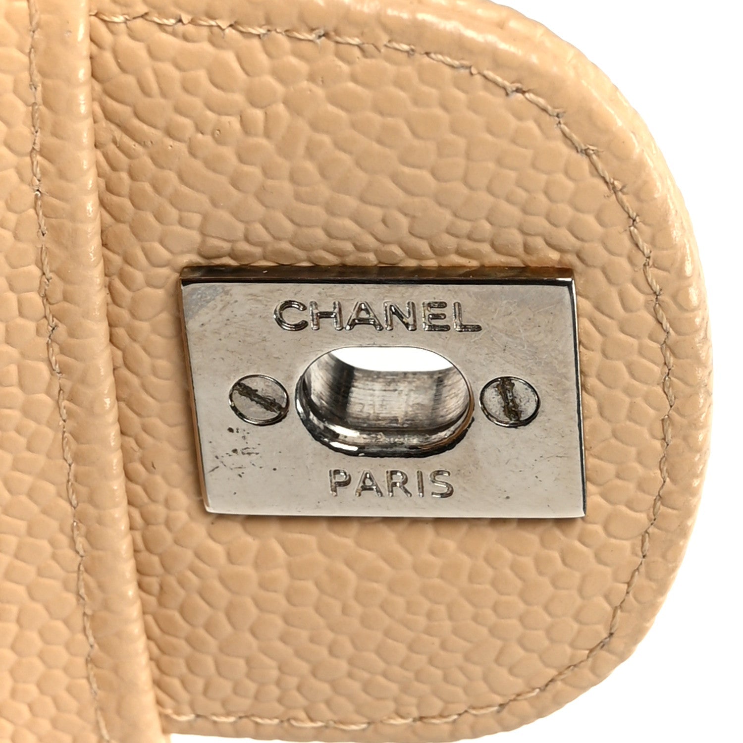 Caviar Quilted Medium Double Flap Beige
