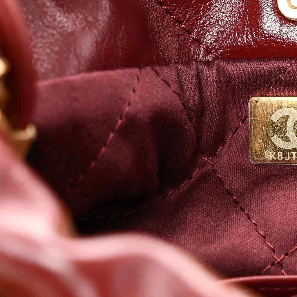 Shiny Calfskin Quilted Mini Chanel 22 Dark Burgundy