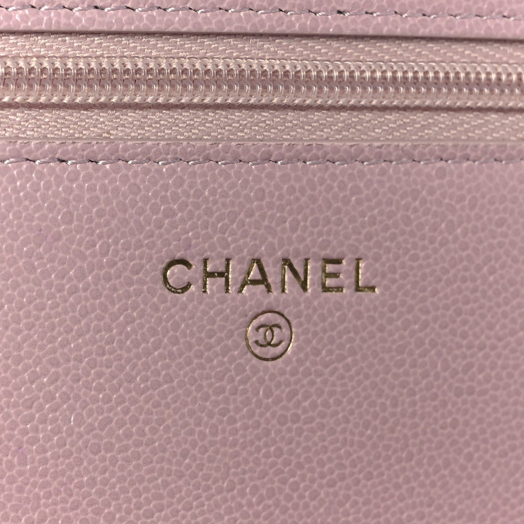 Caviar Quilted Studded CC Wallet on Chain WOC Light Pink