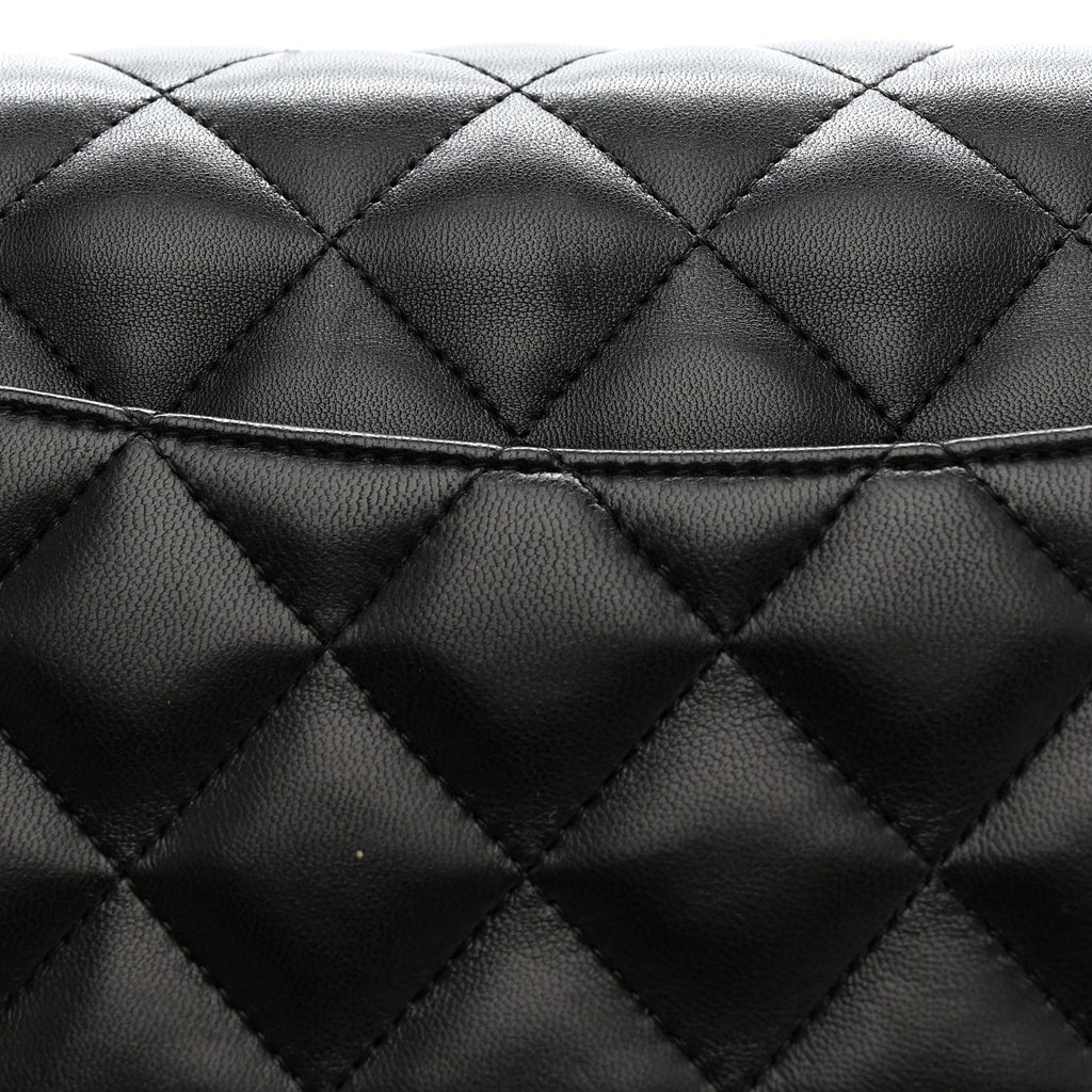 Lambskin Quilted Jumbo Double Flap Black