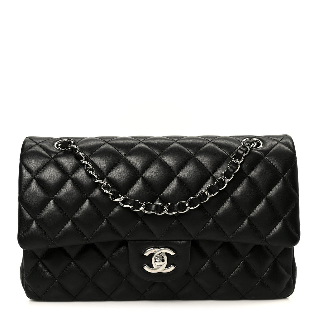 Lambskin Quilted Medium Double Flap Black