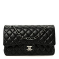 Lambskin Quilted Medium Double Flap Black