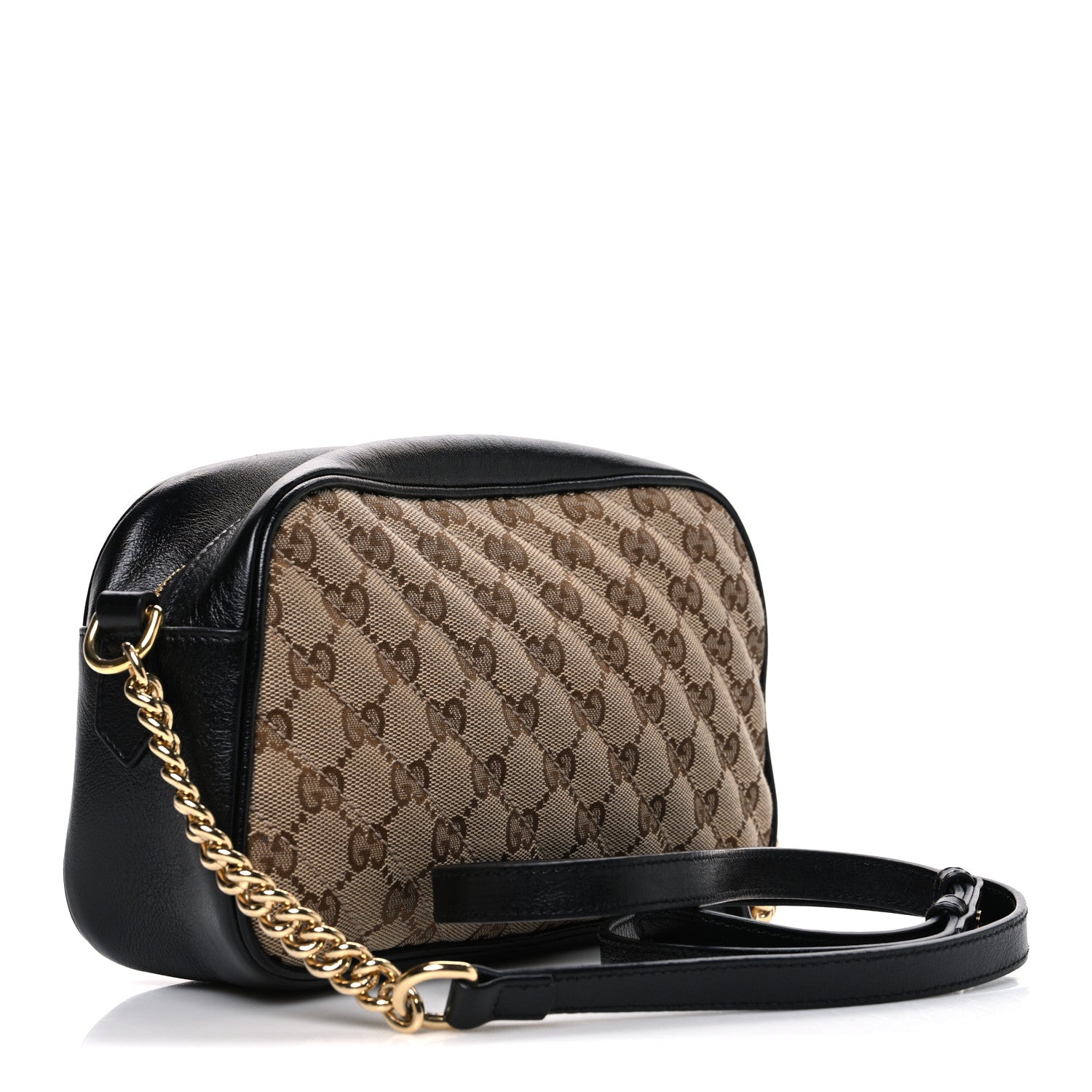 Monogram Matelasse Diagonal Small GG Marmont Chain Shoulder Bag Beige Black