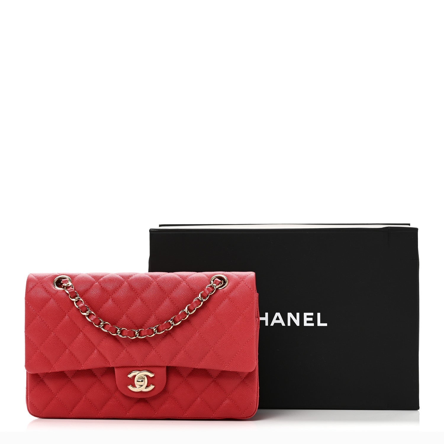 Caviar Quilted Medium Double Flap Red